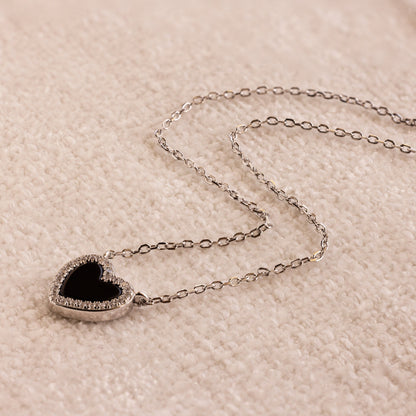 Pavé-Herzkette mit Onyx