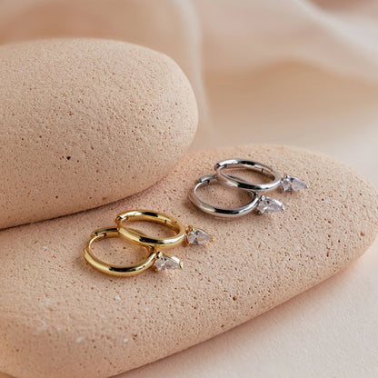 Pear Diamond Drop Hoops