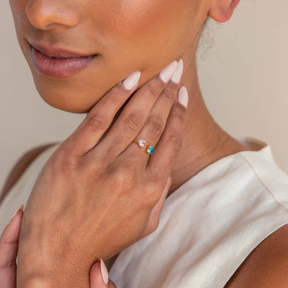 Duo Heart Birthstone Ring