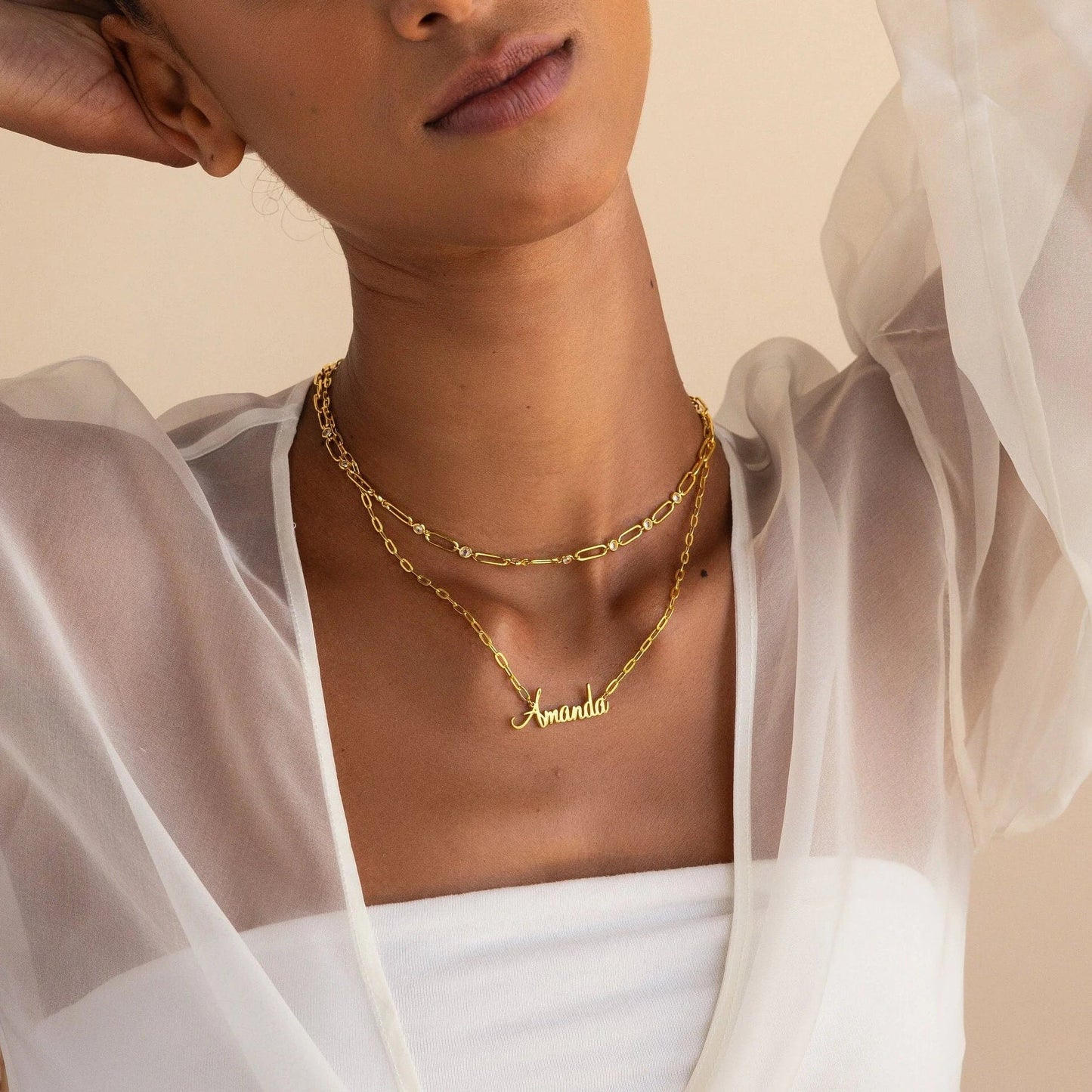 Collar con nombre Luna en cadena de clip