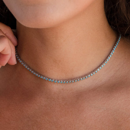 Collar de tenis con bisel turquesa