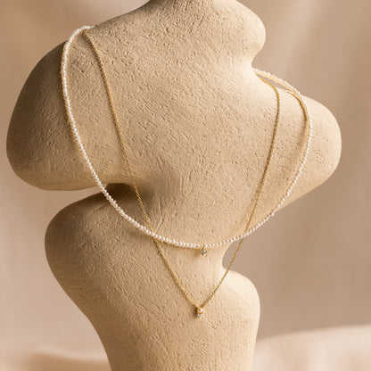Collar dúo de perlas y diamantes