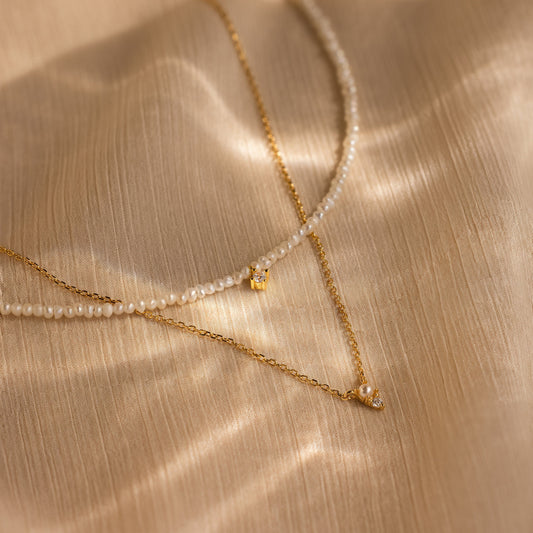 Collar dúo de perlas y diamantes