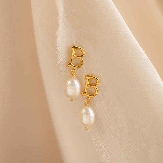 Initial Pearl Drop Studs