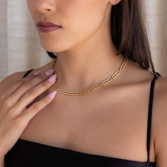 Collar de cadena de eslabones pavé 