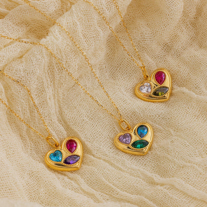 Collar de corazón con piedras de nacimiento mixtas 