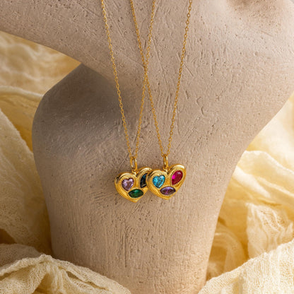 Collar de corazón con piedras de nacimiento mixtas 