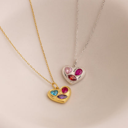 Collar de corazón con piedras de nacimiento mixtas 