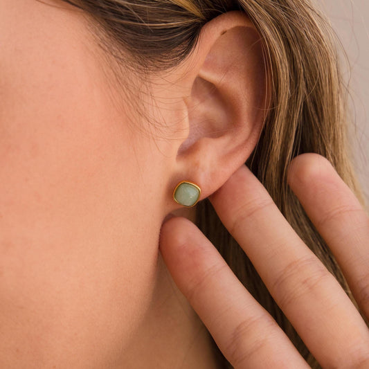 Princess Cut Jade Studs