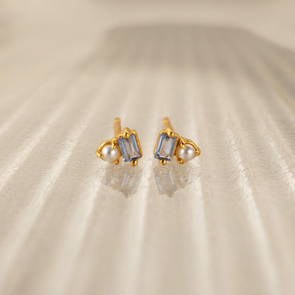 Pendientes de perla y aguamarina