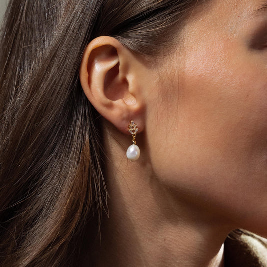 Pearl Diamond Drop Earrings