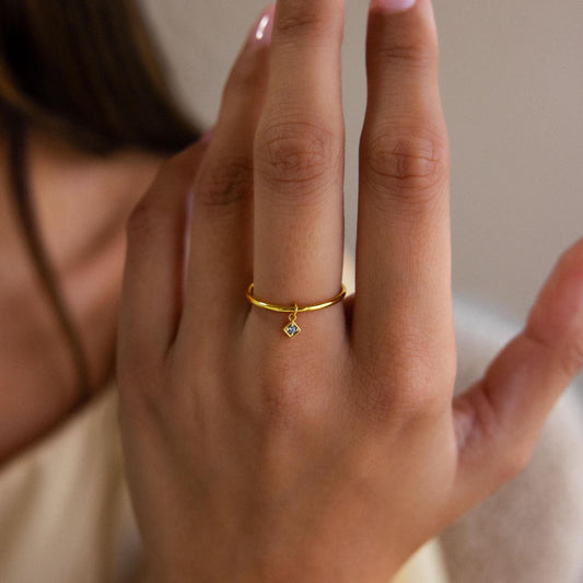 Dainty Birthstone Drop Ring