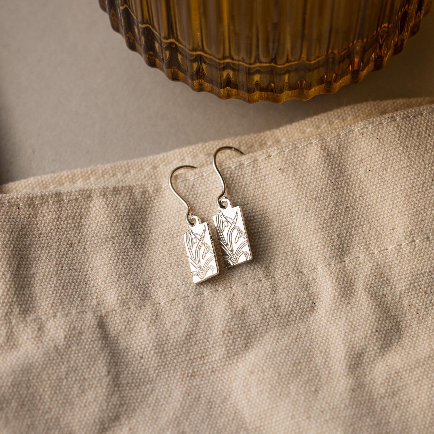 Rectangle Birth Flower Earrings