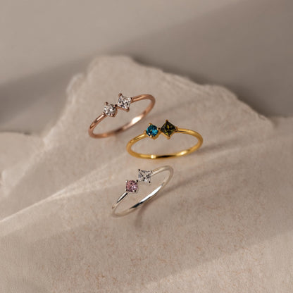 Toi et Moi Princess Birthstone Ring