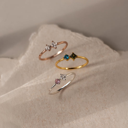 Toi et Moi Princess Birthstone Ring