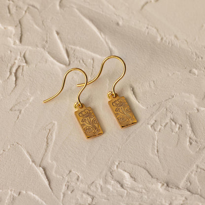 Rectangle Birth Flower Earrings
