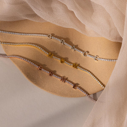Diamond Tennis Letter Bracelet