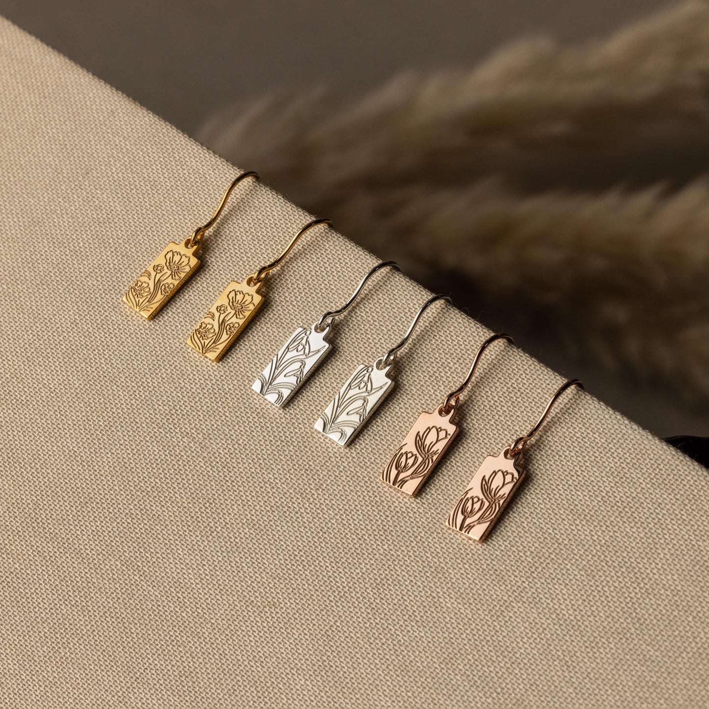 Rectangle Birth Flower Earrings