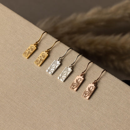 Rectangle Birth Flower Earrings