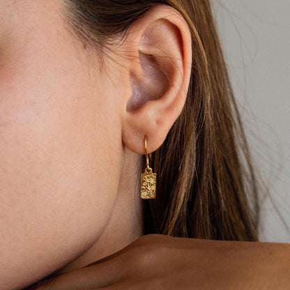 Rectangle Birth Flower Earrings