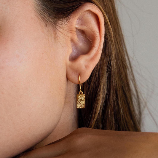 Rectangle Birth Flower Earrings