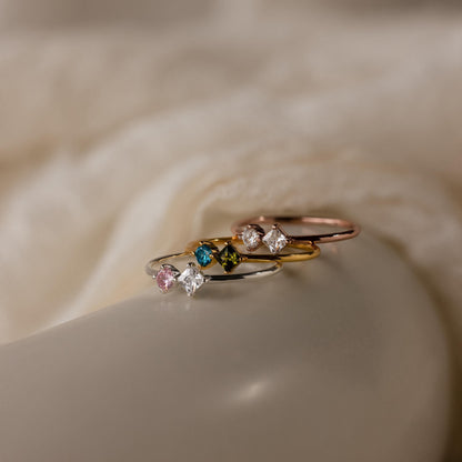 Toi et Moi Princess Birthstone Ring