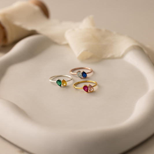 Toi et Moi Pear Birthstone Ring