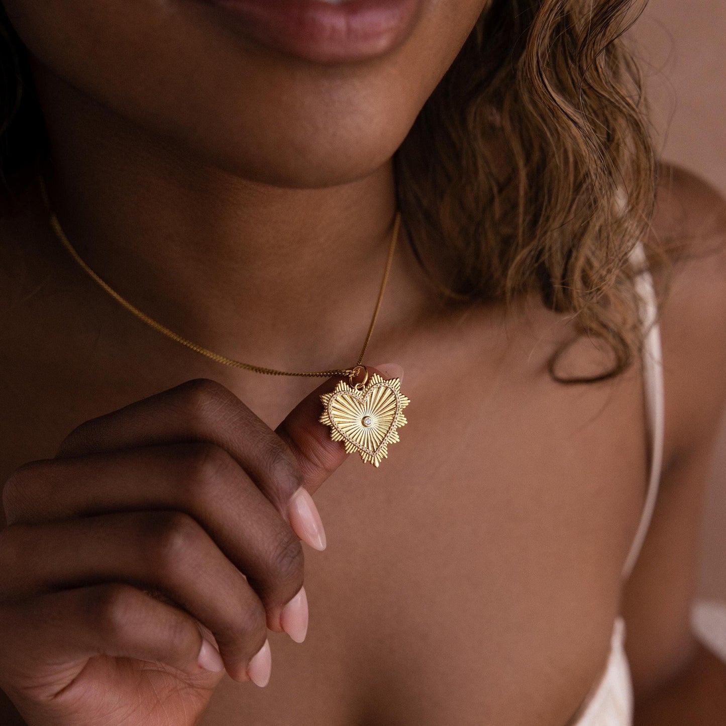 Ribbed Diamond Heart Charm