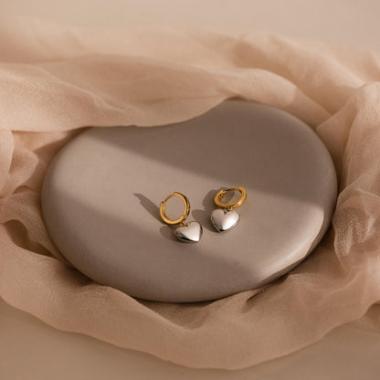 Mixed Metal Heart Huggies