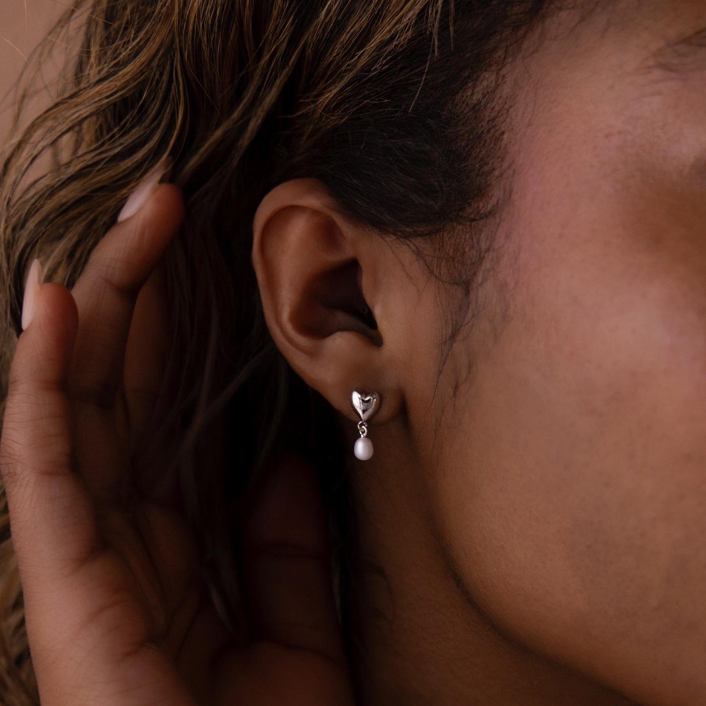 Heart Pearl Drop Earrings
