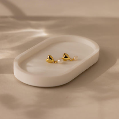 Heart Pearl Drop Earrings