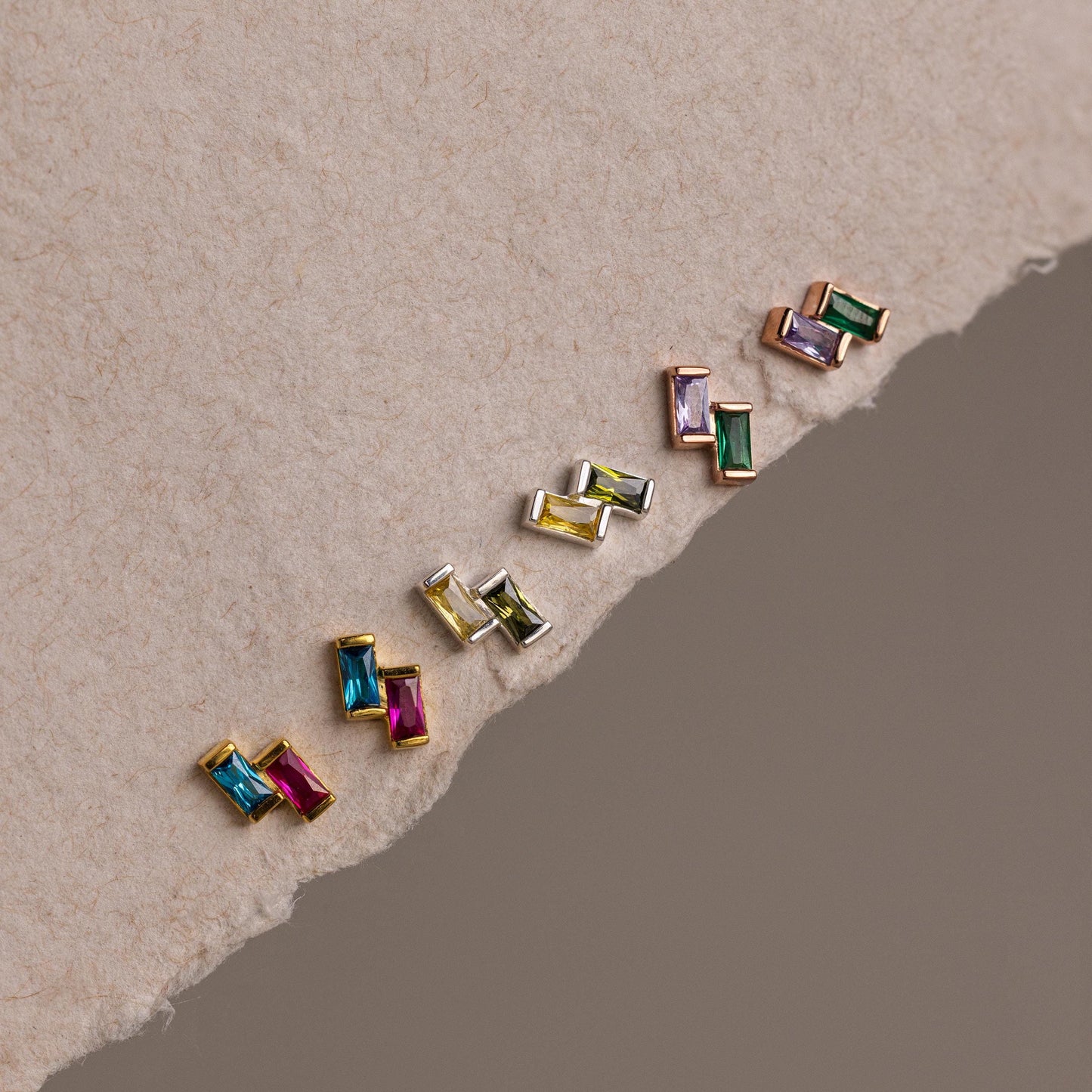 Duo Baguette Birthstone Studs