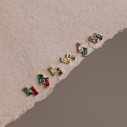 Duo Baguette Birthstone Studs
