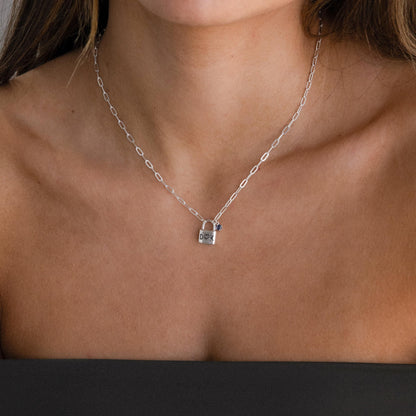 Initial Birthstone Padlock Necklace