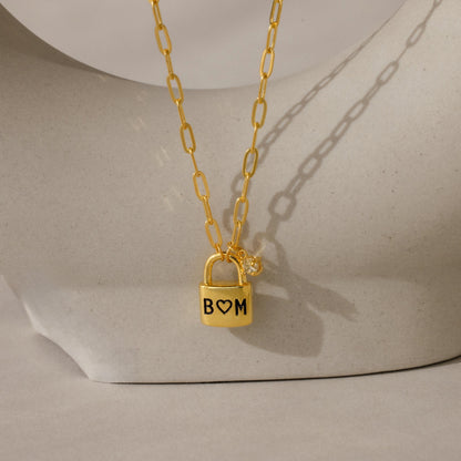 Initial Birthstone Padlock Necklace