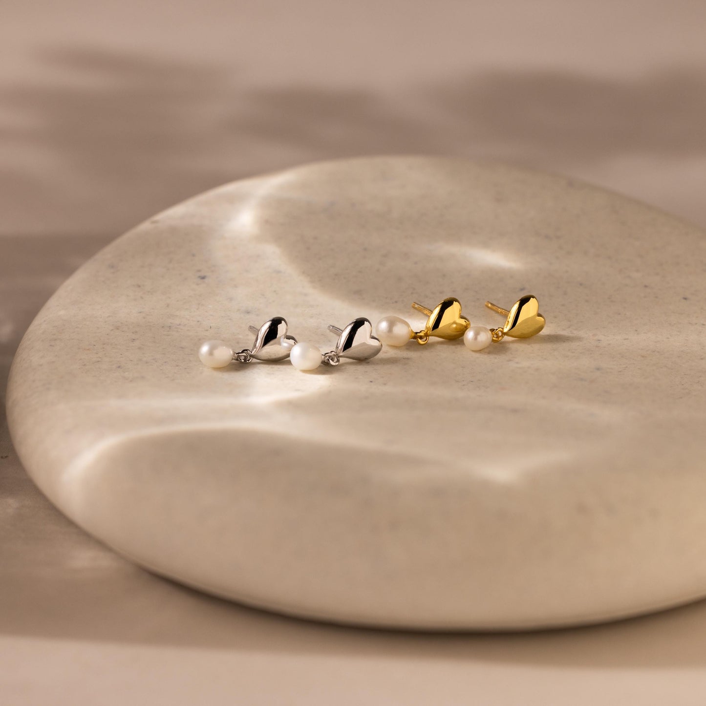 Heart Pearl Drop Earrings