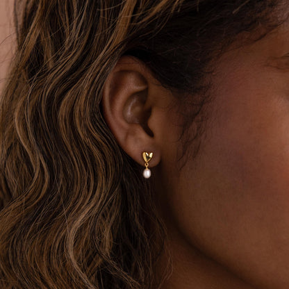 Heart Pearl Drop Earrings