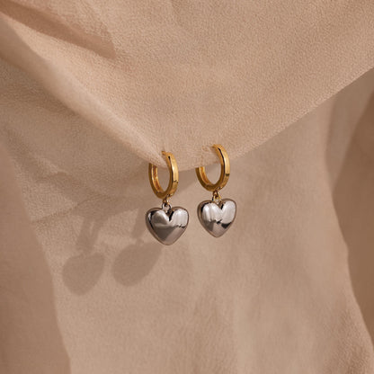 Mixed Metal Heart Huggies