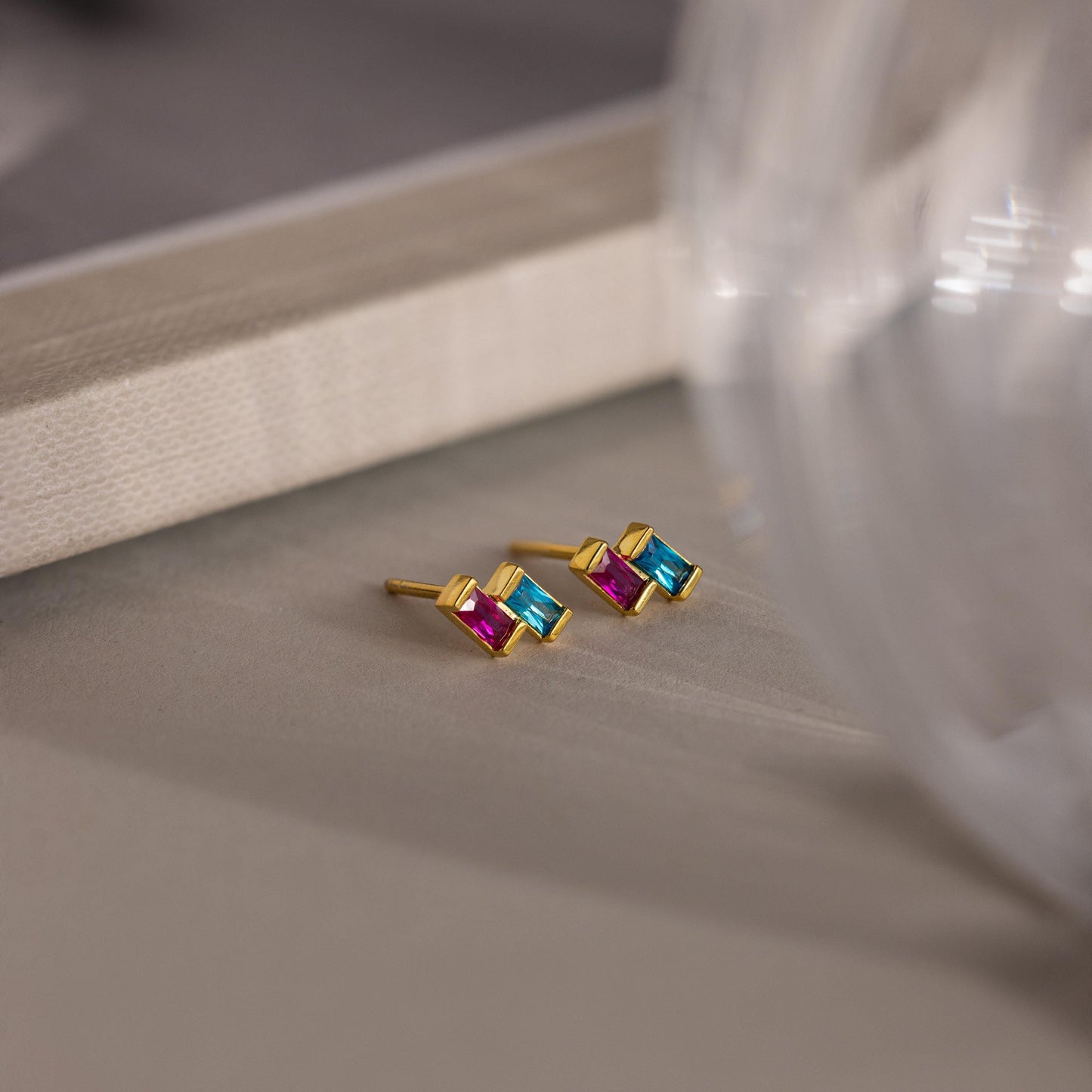 Duo Baguette Birthstone Studs
