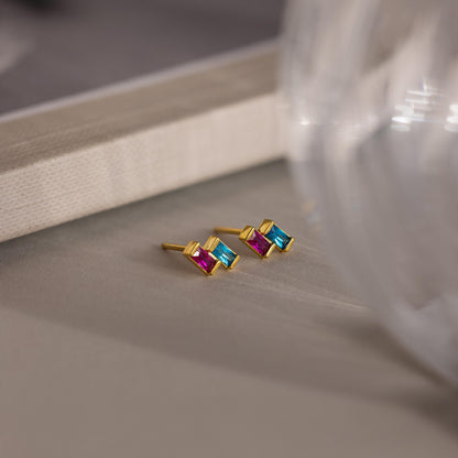 Duo Baguette Birthstone Studs
