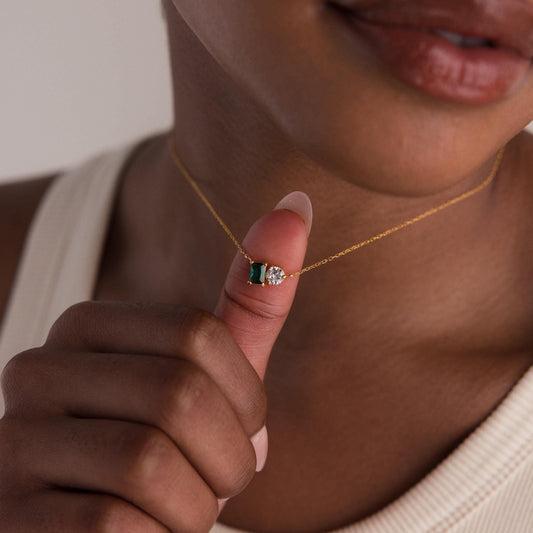 Toi et Moi Emerald Birthstone Necklace