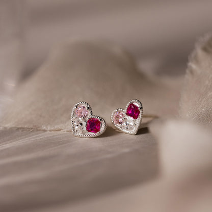Mixed Birthstone Heart Studs