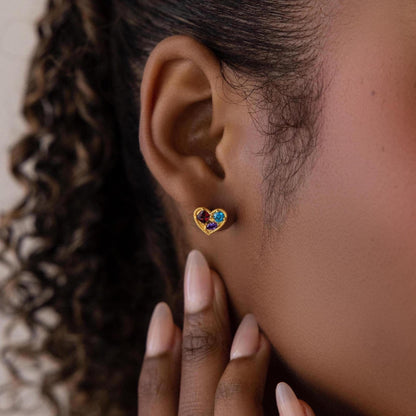 Mixed Birthstone Heart Studs