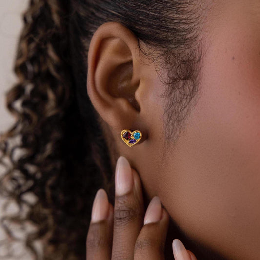 Mixed Birthstone Heart Studs