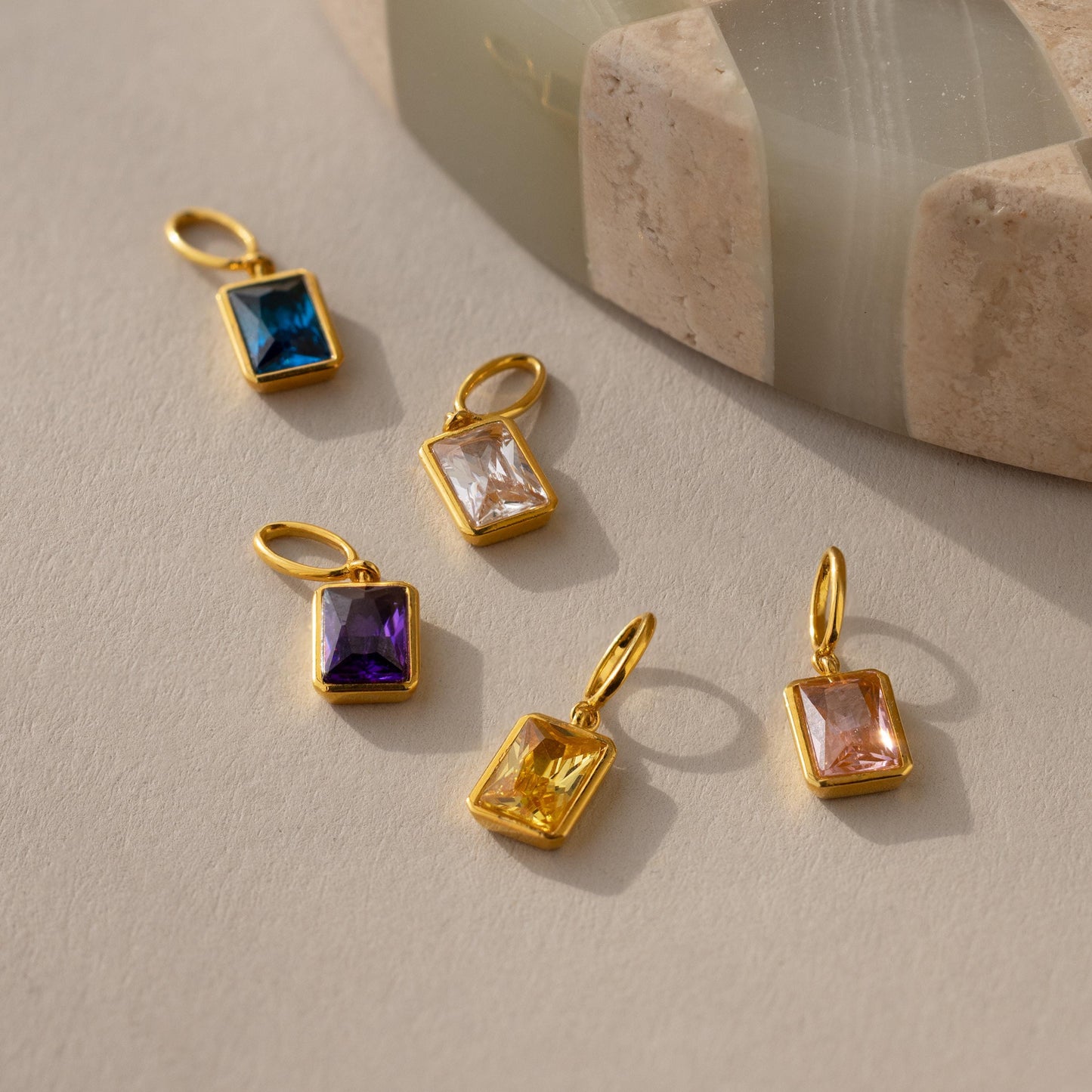 Emerald Cut Birthstone Charm
