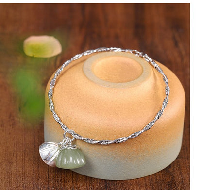 Jade Lotus Silver Bangle