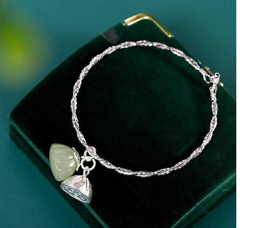 Jade Lotus Silver Bangle