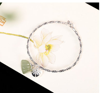 Jade Lotus Silver Bangle