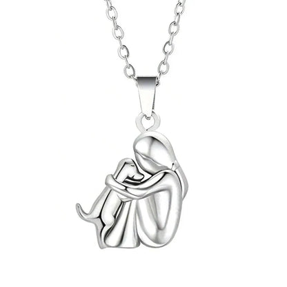 Little Girl & Dog Hugging Necklace
