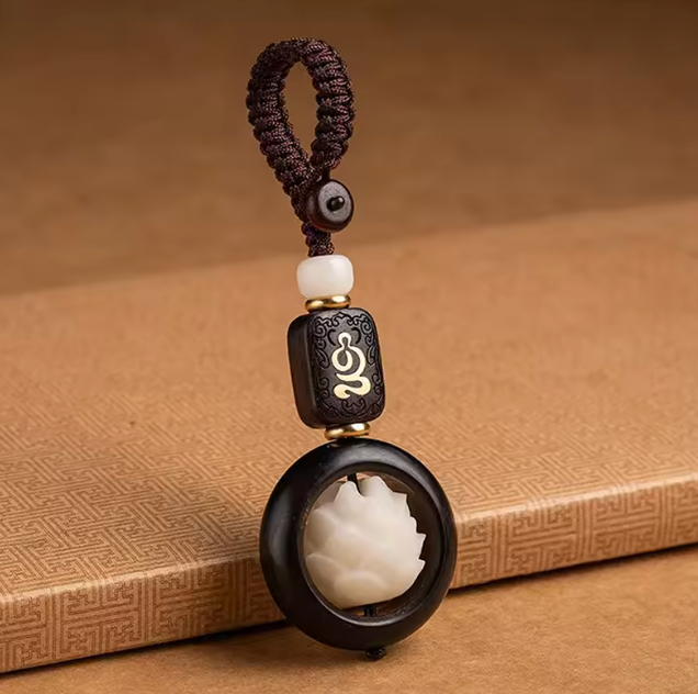 Wooden Lotus Keychain Accessory